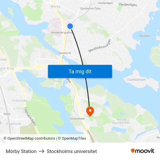 Mörby Station to Stockholms universitet map