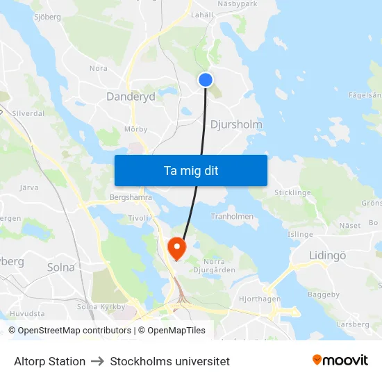 Altorp Station to Stockholms universitet map