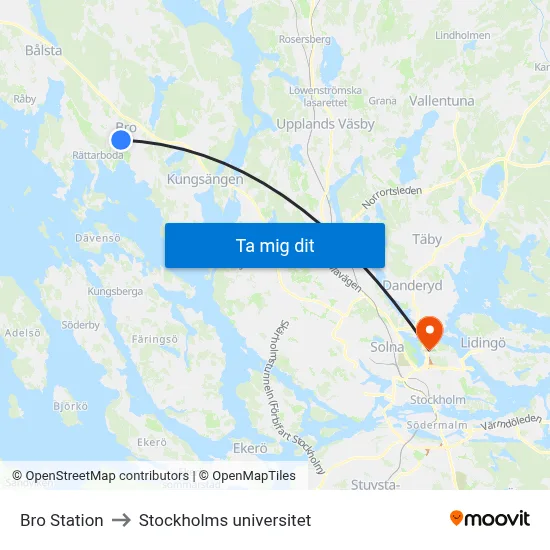 Bro Station to Stockholms universitet map