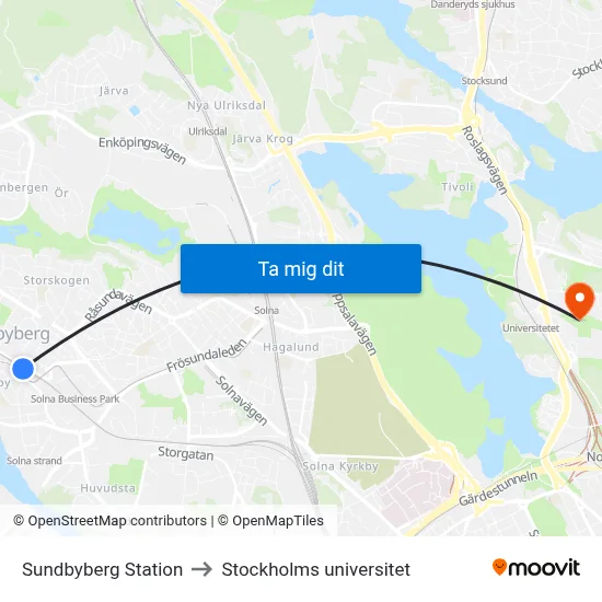 Sundbyberg Station to Stockholms universitet map