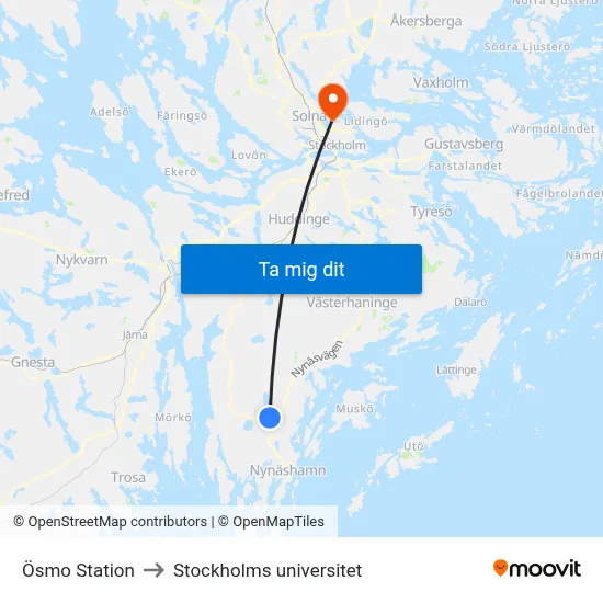 Ösmo Station to Stockholms universitet map