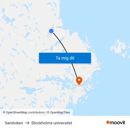 Sandviken to Stockholms universitet map
