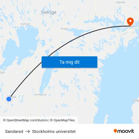 Sandared to Stockholms universitet map