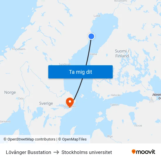 Lövånger Busstation to Stockholms universitet map