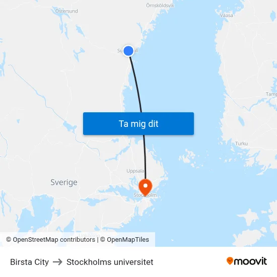 Birsta City to Stockholms universitet map