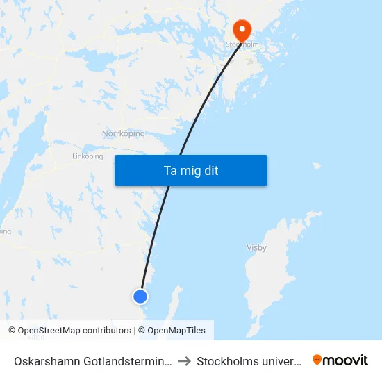 Oskarshamn Gotlandsterminalen to Stockholms universitet map