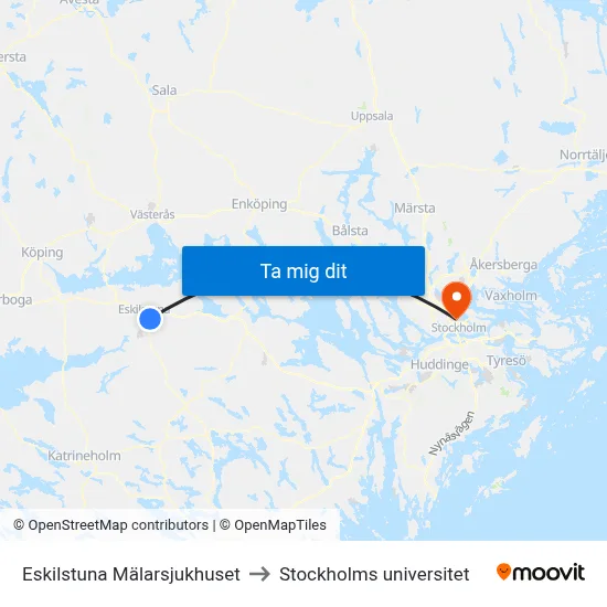Eskilstuna Mälarsjukhuset to Stockholms universitet map