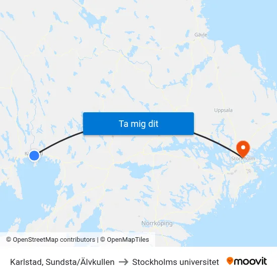 Karlstad, Sundsta/Älvkullen to Stockholms universitet map