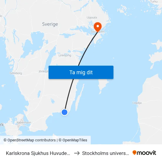 Karlskrona Sjukhus Huvudentré to Stockholms universitet map