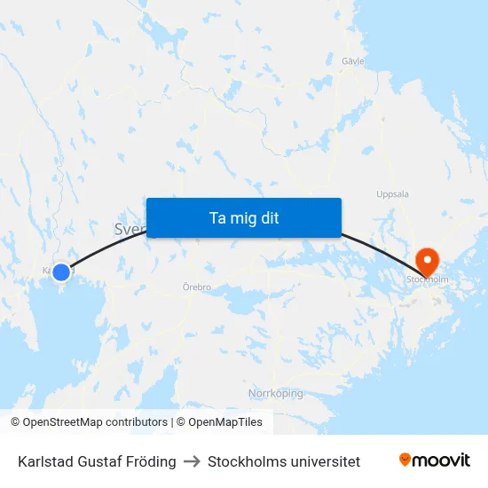 Karlstad Gustaf Fröding to Stockholms universitet map