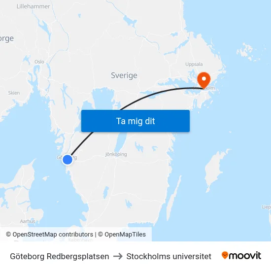 Göteborg Redbergsplatsen to Stockholms universitet map