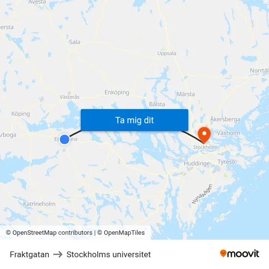 Fraktgatan to Stockholms universitet map