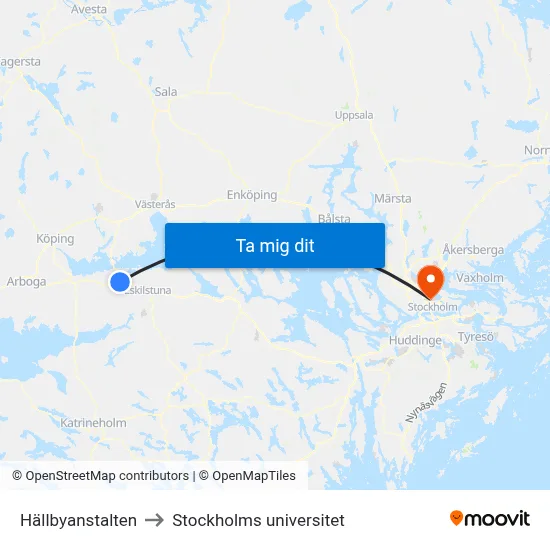 Hällbyanstalten to Stockholms universitet map