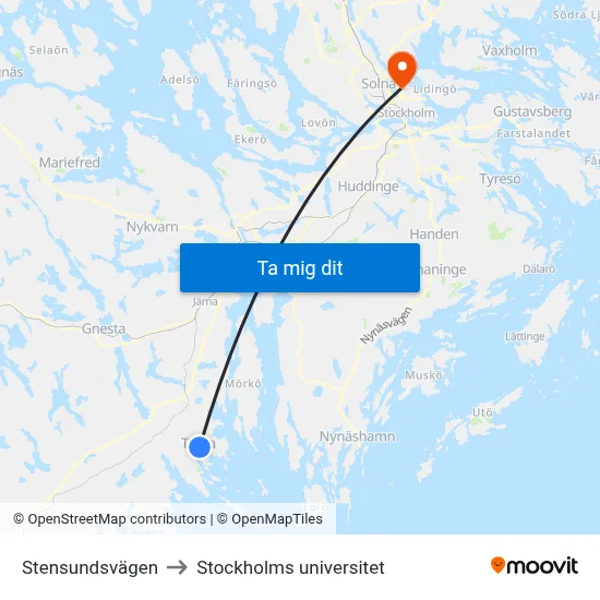 Stensundsvägen to Stockholms universitet map
