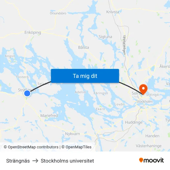 Strängnäs to Stockholms universitet map