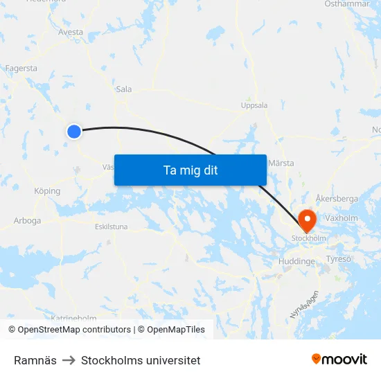 Ramnäs to Stockholms universitet map