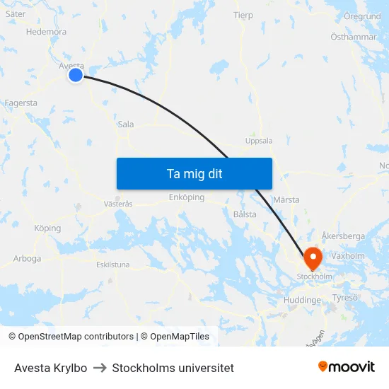 Avesta Krylbo to Stockholms universitet map