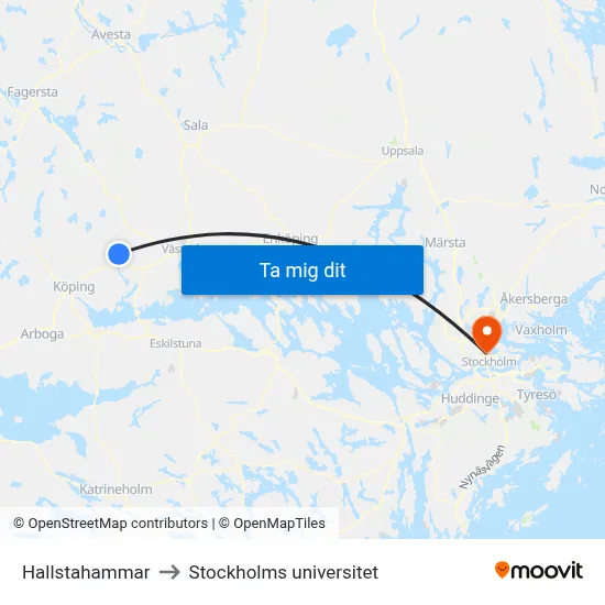 Hallstahammar to Stockholms universitet map