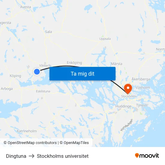 Dingtuna to Stockholms universitet map