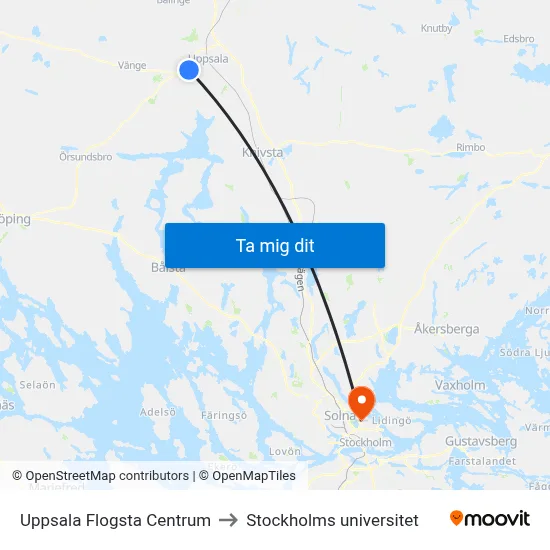 Uppsala Flogsta Centrum to Stockholms universitet map