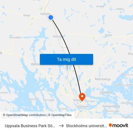 Uppsala Business Park Södra to Stockholms universitet map