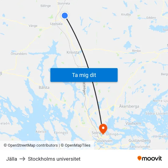 Jälla to Stockholms universitet map
