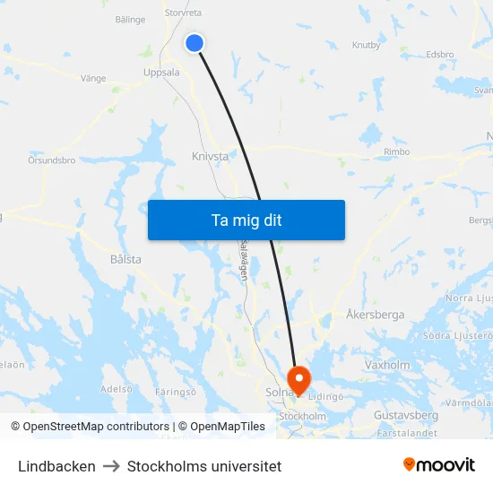 Lindbacken to Stockholms universitet map