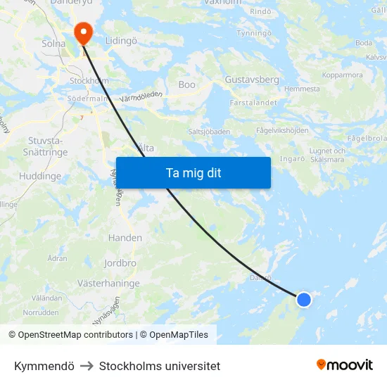 Kymmendö to Stockholms universitet map