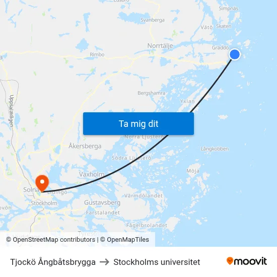 Tjockö Ångbåtsbrygga to Stockholms universitet map