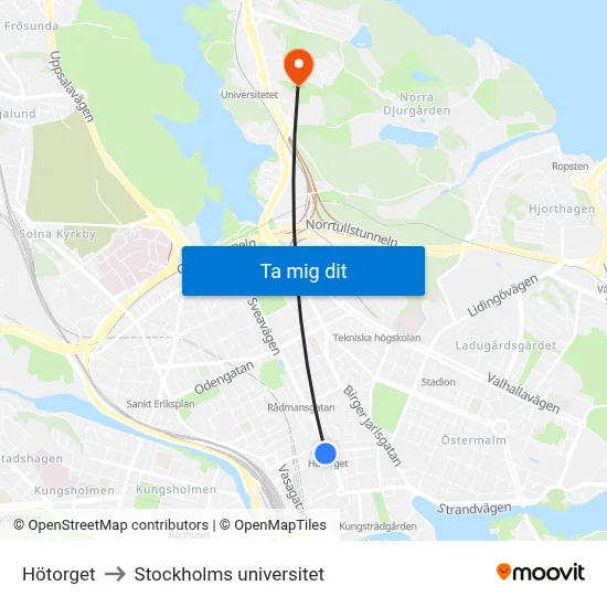 Hötorget to Stockholms universitet map