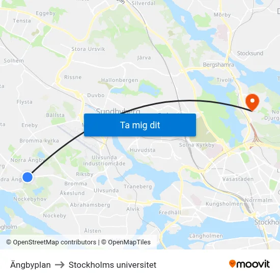Ängbyplan to Stockholms universitet map