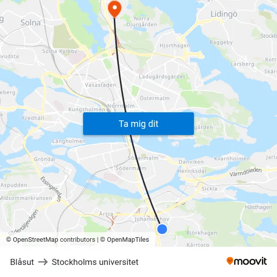 Blåsut to Stockholms universitet map