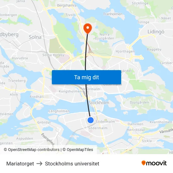Mariatorget to Stockholms universitet map