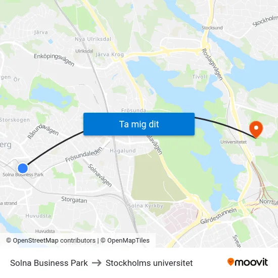Solna Business Park to Stockholms universitet map