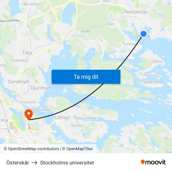 Österskär to Stockholms universitet map