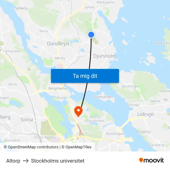 Altorp to Stockholms universitet map