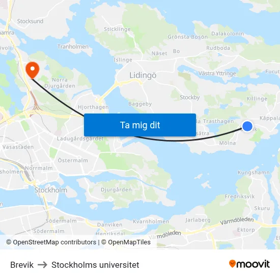 Brevik to Stockholms universitet map