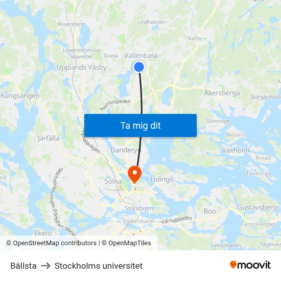 Bällsta to Stockholms universitet map