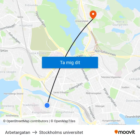 Arbetargatan to Stockholms universitet map