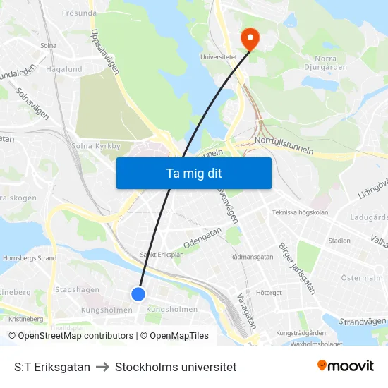 S:T Eriksgatan to Stockholms universitet map
