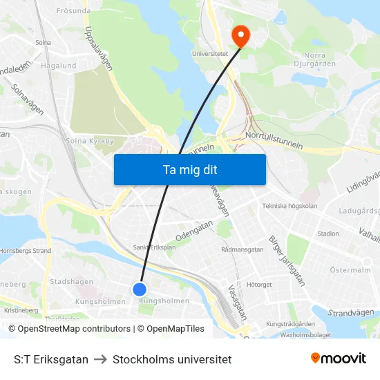 S:T Eriksgatan to Stockholms universitet map