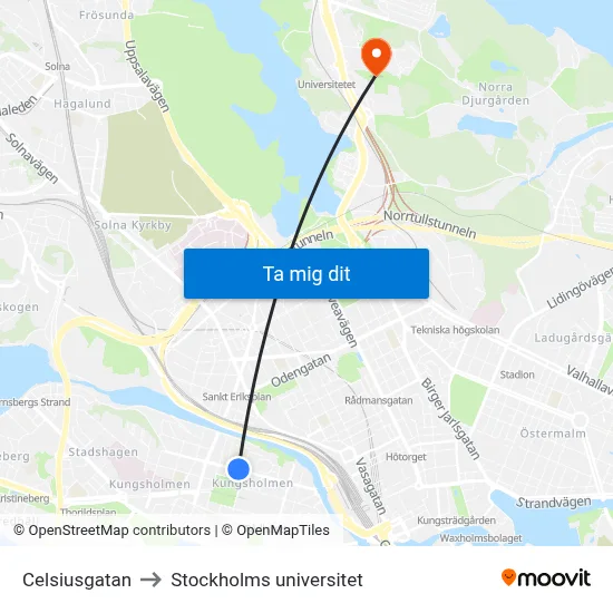 Celsiusgatan to Stockholms universitet map
