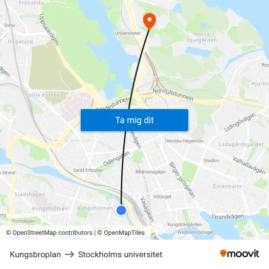 Kungsbroplan to Stockholms universitet map