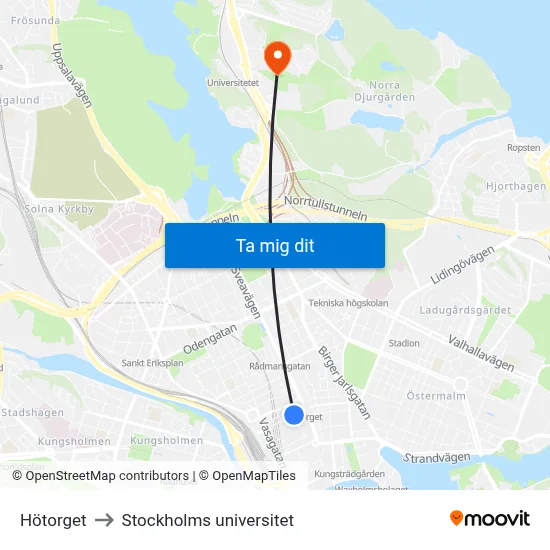 Hötorget to Stockholms universitet map