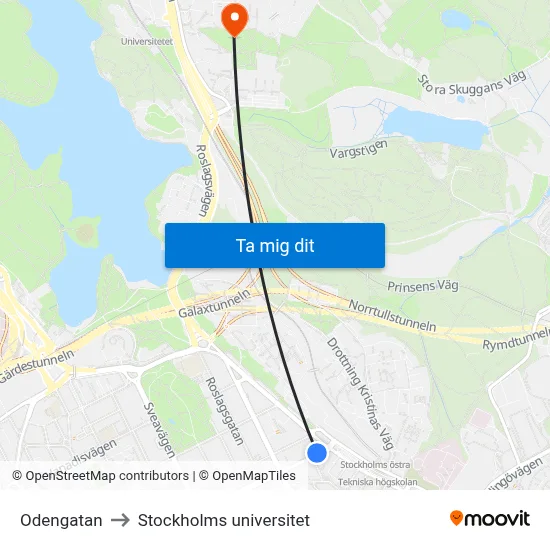 Odengatan to Stockholms universitet map