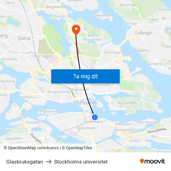 Glasbruksgatan to Stockholms universitet map