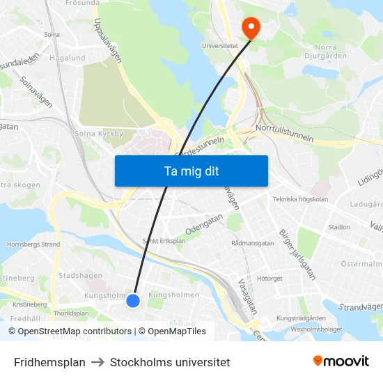 Fridhemsplan to Stockholms universitet map