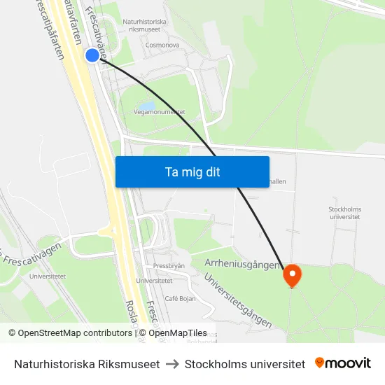 Naturhistoriska Riksmuseet to Stockholms universitet map