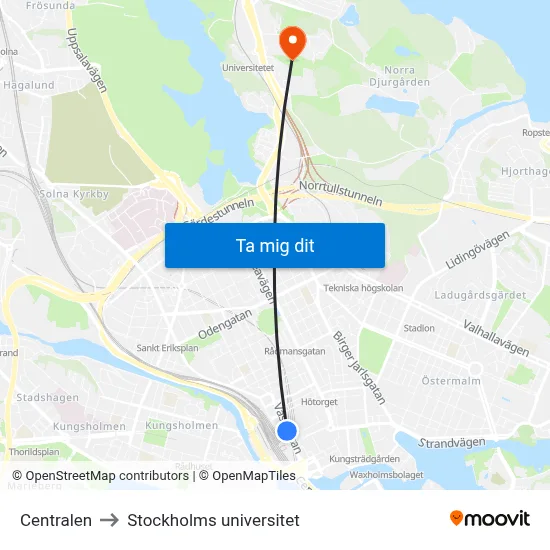 Centralen to Stockholms universitet map