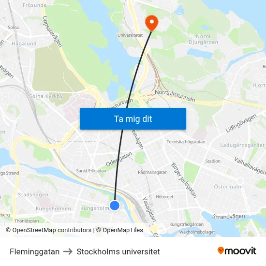 Fleminggatan to Stockholms universitet map